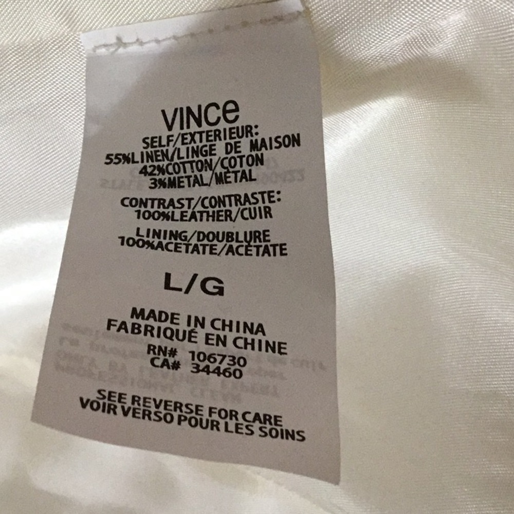 VINCE Womens Moto Vest Small Linen Blend Leather - Picture 4 of 5